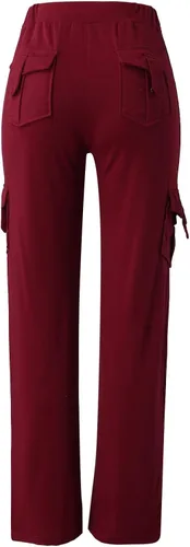 Vista 3 de Pantalones cargo para mujer, talla grande, color sólido, cintura media, pierna ancha, casual, ajuste holgado, pantalones deportivos con bolsillos