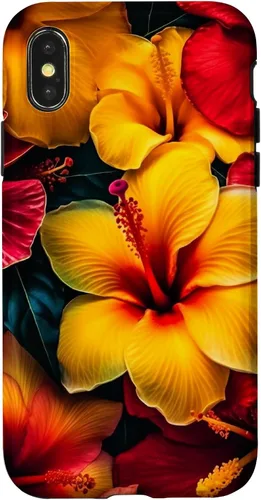 Vista 5 de Hawaiian Tropical Yellow Red Hibiscus Plumeria Case for iPhone 17