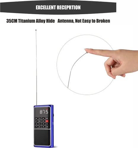 Vista 4 de Leting Radio FM portátil, altavoz MP3 con tarjeta TF/grabación USB, batería recargable de emergencia, la mejor recepción (azul)