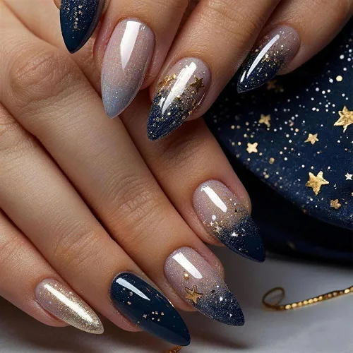Vista 17 de evpct Uñas a presión bohemias 3D Nude con diseño de estrella dorada y 30 estrellas 3D de estilo bohemio