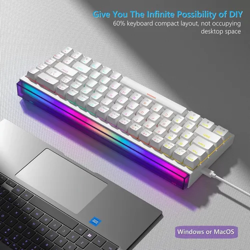 Vista 3 de Womier Teclado 60% con caja de luz, teclado mecánico con cable para juegos con teclas MCA, perfil OEM, programable, 64 teclas de intercambio