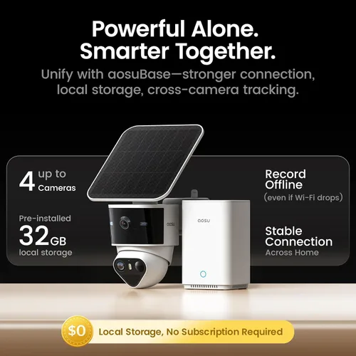 Vista 5 de aosu Cámara de seguridad solar T2 Pro 3K Dual Cam, seguimiento AI, kit de 2