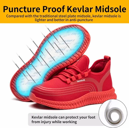 Vista 4 de ISOOUS Zapatos de punta de acero para hombres y mujeres zapatos de trabajo indestructibles zapatos de seguridad ligeros antideslizantes zapatos