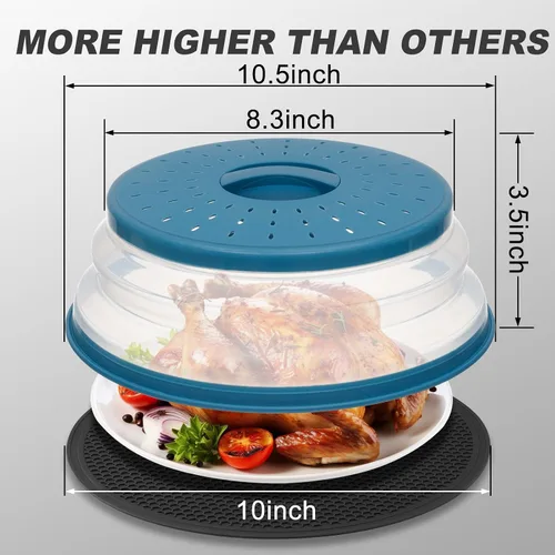 Vista 2 de 2 en 1, WENWELL - Cubierta antisalpicaduras para microondas para alimentos y esterilla, tapa de plato de cocina plegable con ventilación, se puede