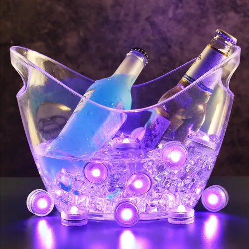 Vista 3 de Luces LED sumergibles, color morado, impermeables, sin llama, velas de té, velas de té, 100 horas, luz LED subacuática pequeña para jarrón, mesa