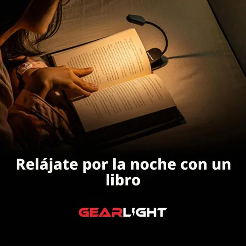 Vista 9 de GearLight Luz de libro recargable para leer en la cama – Lámpara LED con clip manos libres con 3 modos de luz, brillo ajustable, luz de lectura Negro