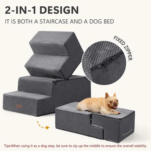 Vista 4 de Aodisman Escaleras para perros para cama o sofá, escaleras para mascotas de Gris
