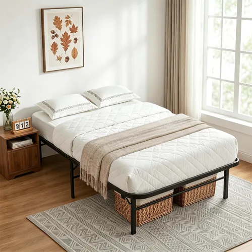 Vista 5 de BestMassage Base de cama individual Metálica Láminas de acero resistentes con 6 patas Plegable Resistente, no necesita somier Fácil