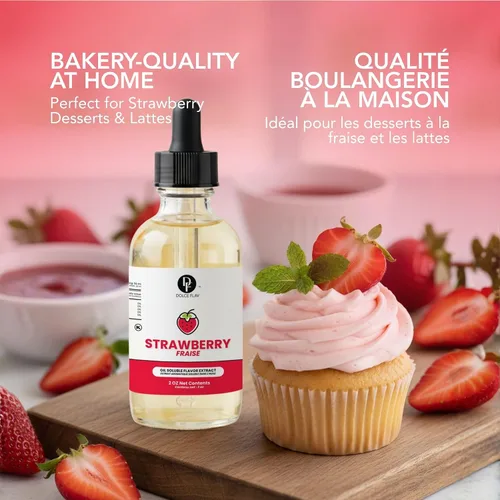 Vista 5 de Dolce Flav Extracto de fresa – 2 onzas soluble en aceite, Kosher, sin azúcar, sabor concentrado de bayas para dulces, chocolates y postres, incluye