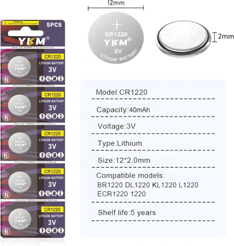 Vista 2 de 5 Pack CR1220 3V Lithium Coin Batteries Long-Lasting Button Cell