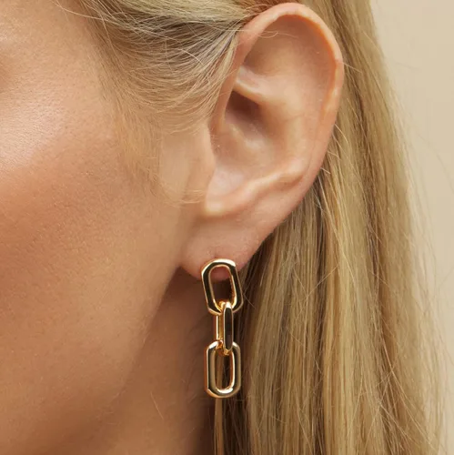 Vista 2 de Barzel - Aretes de cadena colgante simétricos chapados en oro de 18K para mujer - Hechos en Brasil