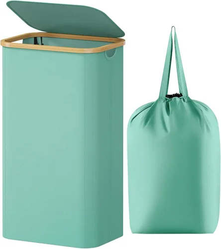 Vista 27 de Lifewit Cesta de lavandería de 80 litros con tapa, cestas de ropa para lavandería con asas de bambú y una bolsa de lavandería extraíble, cesta
