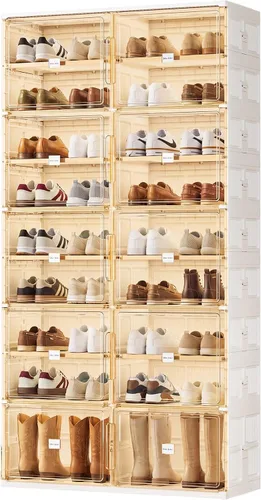 Vista 10 de JEKO&JEKO Zapatero plegable de 4 niveles para entrada de armario, caja de almacenamiento de zapatos plegable grande con puertas magnéticas