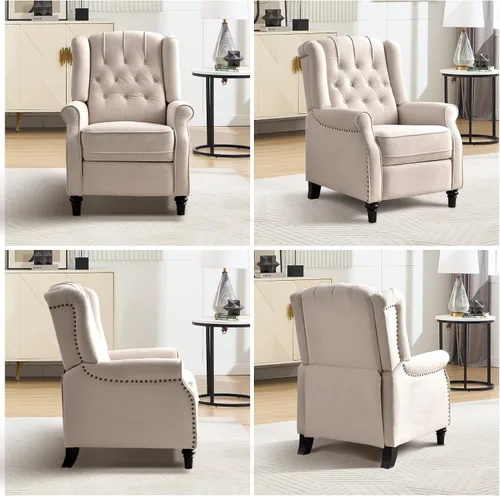 Vista 5 de Silla Reclinable Push Back, Silla de Acento de Tela Reclinable Push Back con Decoración de Remaches, Respaldo Abotonado Capitoné, Sillón Wingback