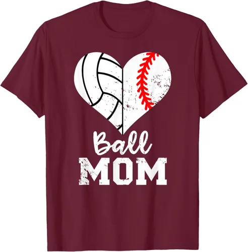 Vista 11 de Ball Mom Heart Funny Baseball Voleibol Mom - Camiseta para mamá, Negro, S