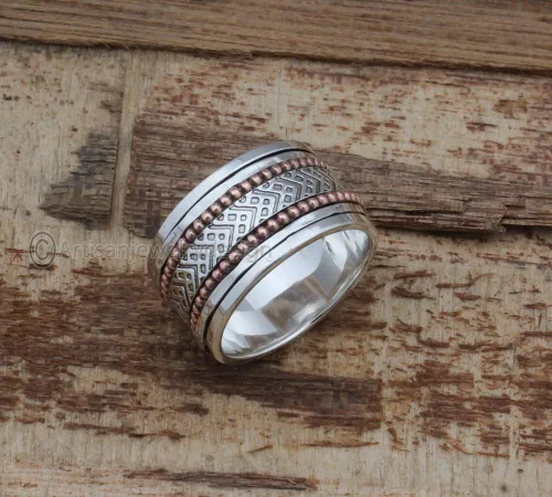 Vista 3 de 925 Sterling Silver Ring, Bohemian Silver Ring, Statement Silver Ring, Spinner Band Rings, Antique Silver Ring, Minimalist Ring Women, Fidget