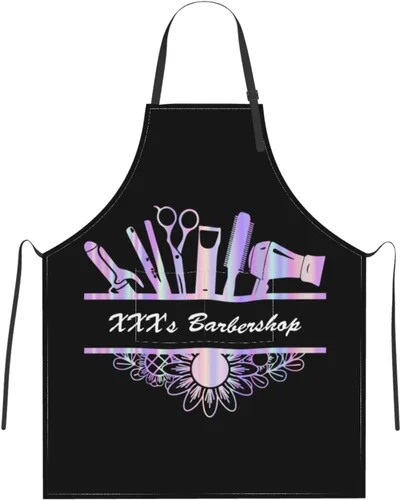 Vista 13 de Delantal de barbería personalizado para hombres y mujeres, delantal de peluquería con texto personalizado con bolsillos, delantal personalizado