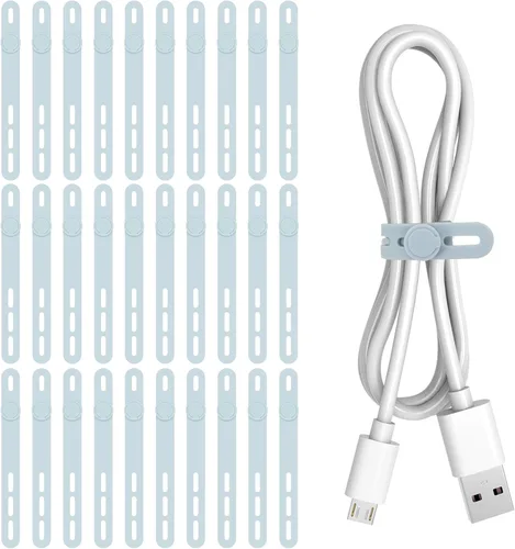 Vista 15 de Donruby 30 bridas de silicona para cables, reutilizables y lavables, con hebillas de bloqueo ajustables, correas de gestión de cables de alta