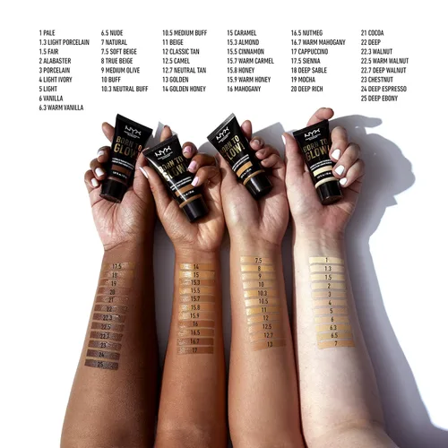 Vista 5 de NYX PROFESSIONAL MAKEUP Base de maquillaje Born To Glow Naturally Radiant, cobertura media - almendra