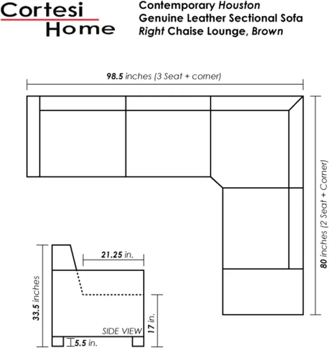 Vista 2 de Cortesi Home Sofá modular contemporáneo de cuero genuino Dallas con diván derecho, marrón