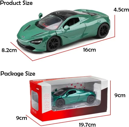 Vista 5 de Aleación coleccionable verde 720s modelo de coche de juguete tire hacia atrás vehículo DieCast con luces y sonido