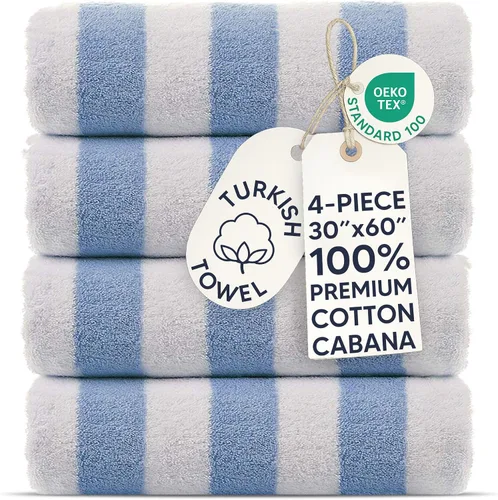 Vista 4 de Chakir Turkish Linens Paquete de 4 toallas de playa 100 % algodón de alta calidad con rayas gruesas estilo cabaña turca (gris, 30 x 60 pulgadas)
