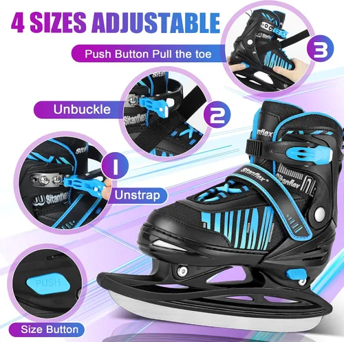 Vista 2 de Patines de hielo ajustables para niños y niñas, patines de hockey sobre hielo para principiantes de 4 a 12 años, zapatos de patinaje sobre hielo