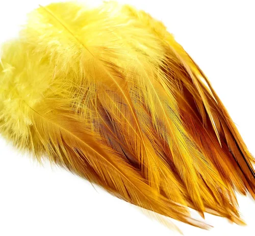 Vista 3 de THARAHT 200 piezas de plumas de gallo de sillín amarillas sueltas a granel 5-7 pulgadas 4.7-6.7 in para decoración de atrapasueños de bricolaje