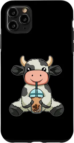 Vista 4 de iPhone 12 mini vaca beber té de burbujas lindos animales con estuche de té Boba