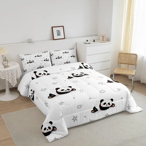 Vista 2 de Feelyou Juego de edredón de panda de dibujos animados para niños, edredón de animales lindos para niños y niñas, juego de ropa de cama kawaii panda