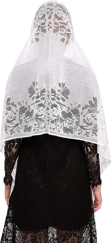 Vista 5 de PAMOR Bufanda de velo de capilla, velos de mantilla, chal rectangular con ribete de flecos