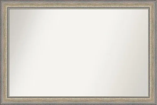 Vista 298 de Amanti Art Espejo de baño plateado para sobre el fregadero, 28 x 37 pulgadas, elegante espejo rectangular de peltre cepillado, marco de madera