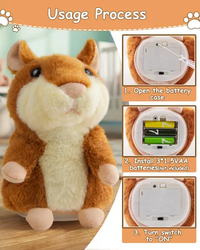 Vista 8 de Hámster parlante de peluche que repite lo que dices de Halobang, regalo para niños