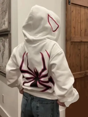 Vista 2 de Obenie Y2k Spider Print Hoodies Hip Hop Zipper Long Sleeve Jacket Coats Harajuku Casual Loose Hooded Sweatshirt
