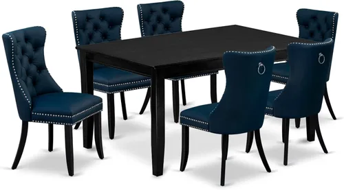 Vista 15 de East West Furniture DUDA7-BLK-12 - Juego de mesa y sillas de cocina de 7 piezas, consta de una mesa de comedor rectangular y 6 sillas Parson