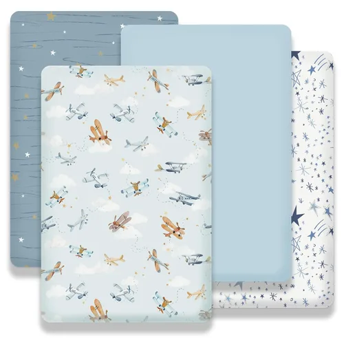 Vista 27 de Sábanas ajustadas para cuna para bebés niños 3 Pack, juego de sábanas de cuna de microfibra extra suave de 28" x 52" para colchón de cuna de bebé