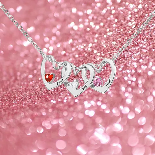 Vista 7 de MissNaNa Collar personalizado para mamá con 1-6 piedras natales y nombres grabados, collar familiar personalizado con nombre de corazón para el día