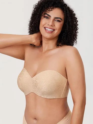 Vista 5 de DELIMIRA Women's Strapless Jacquard Minimizer Bra Plus Size Underwire Non-Padded