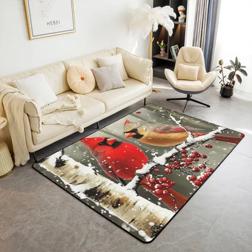 Vista 9 de Erosebridal Alfombra de área de Feliz Navidad para niños, cardenales rojos, alfombra de sala de estar, 3 x 5 mas, alfombra decorativa de cabaña