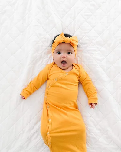 Vista 5 de Copper Pearl Vestido de bebé anudado - Pijamas de recién nacidos anudados para bebé niño y niña, vestidos de bebé de manga larga suaves y elásticos