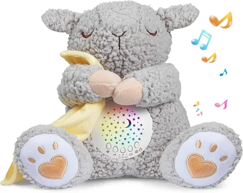 Vista 9 de BEREST - Máquina de ruido blanco para bebé en forma de animal de peluche, con latido del corazón de mamá, ovejas y canciones de cuna, proyector