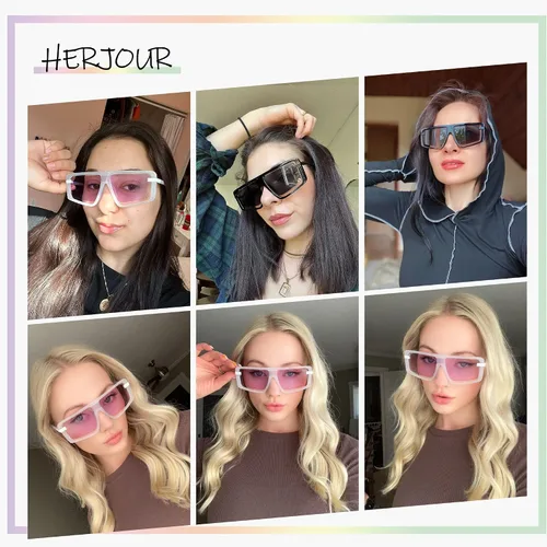 Vista 3 de HERJOUR Gafas de sol cuadradas retro de gran tamaño para mujeres y hombres, gafas de sol de moda AR82157