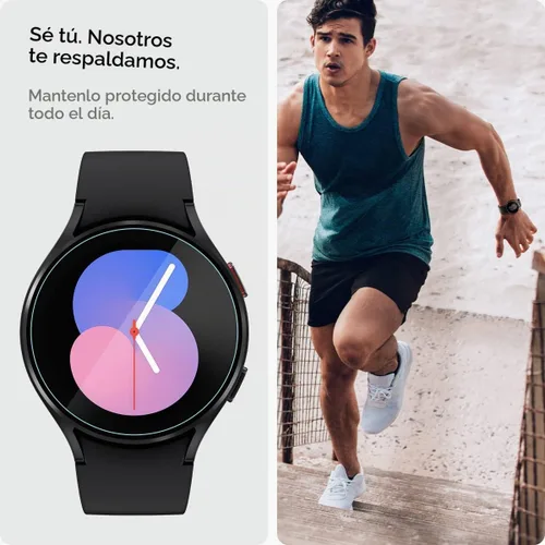 Vista 4 de Spigen Protector de pantalla de vidrio templado [GlasTR EZ FIT] diseñado para Galaxy Watch FE / 5/4 (1.575 in) - Paquete de 2