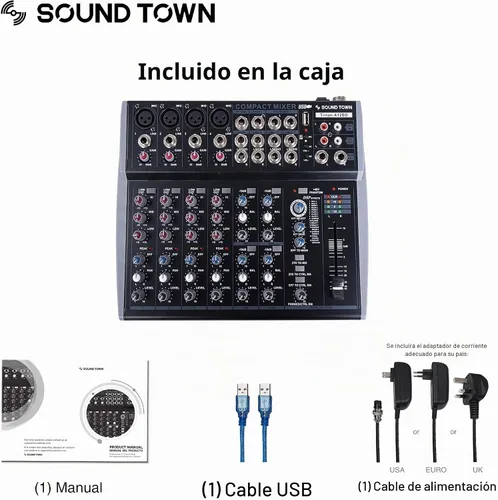 Vista 4 de Sound Town Mezclador de audio profesional de 12 canales con interfaz USB, grabación, EQ, Bluetooth, DSP y 48V Phantom (TRITON-A12BD)