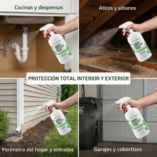 Vista 5 de Spray de control de roedores de aceite de menta, control natural en interiores y exteriores para ratones y ratas, fórmula extrafuerte a base