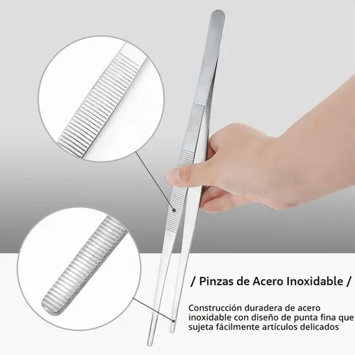 Vista 3 de 4 pinzas de cocina para alimentos, pinzas de acero inoxidable con puntas dentadas de precisión para barbacoa, asar, cocinar y servir