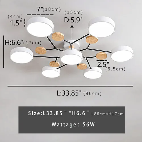 Vista 5 de Lámpara LED de techo, 34 pulgadas, 7 luces de techo modernas, de montaje empotrado, de madera, 56 W, regulable, para sala de estar, dormitorio