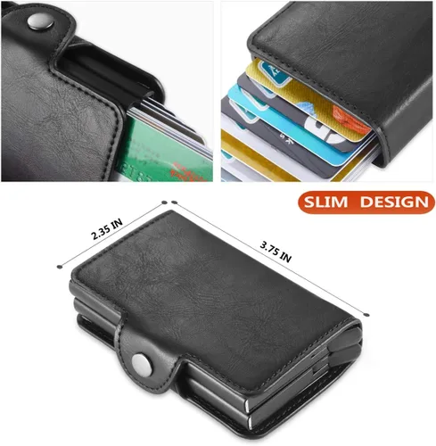Vista 3 de Tarjetero para hombre, tarjetero delgado para tarjetas de crédito, bolsillo frontal, antirrobo, RFID, autoemergente, para viajes, billeteras