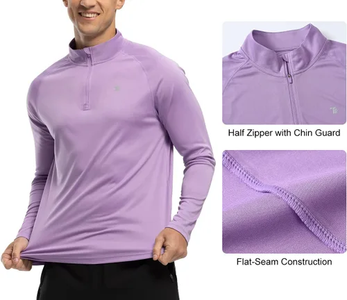Vista 4 de BGOWATU Camisas de senderismo para hombre, de manga larga, UPF 50+, con cremallera de un cuarto, de secado rápido
