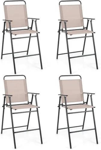 Vista 10 de Giantex Juego de 2 sillas de bar plegables para exteriores, sillas de patio con respaldo, reposabrazos, reposapiés, marco de metal, juego de sillas